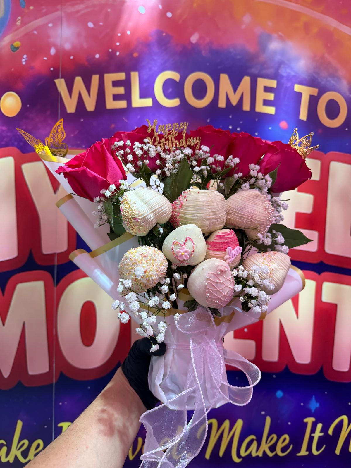 White LOVE bouquet with roses